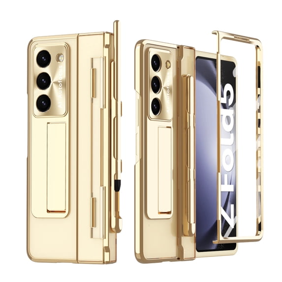TECH CIRCLE Case for Samsung Galaxy Z Fold5 5G 2023,Slim Thin Rugged Protective Anti-Scratch Shell Support Wireless Charging Hidden Kickstand Clear Case for Samsung Galaxy Z Fold 5 2023, Gold