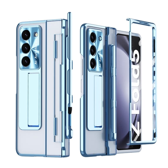 TECH CIRCLE Case for Samsung Galaxy Z Fold5 5G 2023,Slim Thin Rugged Protective Anti-Scratch Shell Support Wireless Charging Hidden Kickstand Clear Case for Samsung Galaxy Z Fold 5 2023, Blue