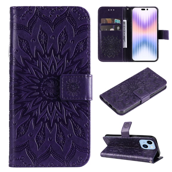 TECH CIRCLE Case for 2022 Apple iPhone 14 Pro Max (6.7") Cell Phone - Protective PU Leather Stand Flip Flower Case (Purple)