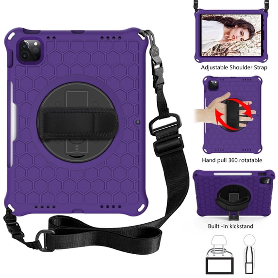 TECH CIRCLE Case for (2022) iPad (10th Generation) 10.9" - Rugged Stand Case with Shoulder Strap / Pencil Holder / Hand Strap, Purple+Black