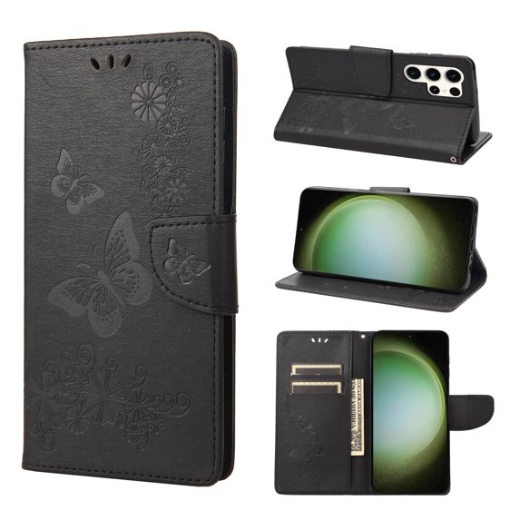 TECH CIRCLE Case for 2023 Galaxy S23 Ultra 6.8" - Lightweight Wallet Butterfly Case, Black