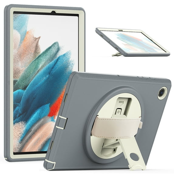 TECH CIRCLE Case for Galaxy Tab A8 (10.5") (SM-X200) - 360 Degree Rotating Kickstand Rugged Case, Gray+Beige