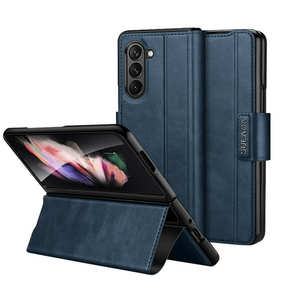 TECH CIRCLE Case for Galaxy Z Fold 5 5G (2023), PU Leather Protective Folio Case with Stand, Lightweight Folio Classic Simple Cover, Darkblue