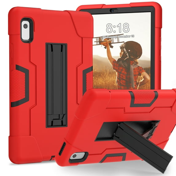 TECH CIRCLE Case for Lenovo Tab M9 Tablet (9", 2023 Released) - Shockproof Rugged Cover with Kickstand, Red+Black
