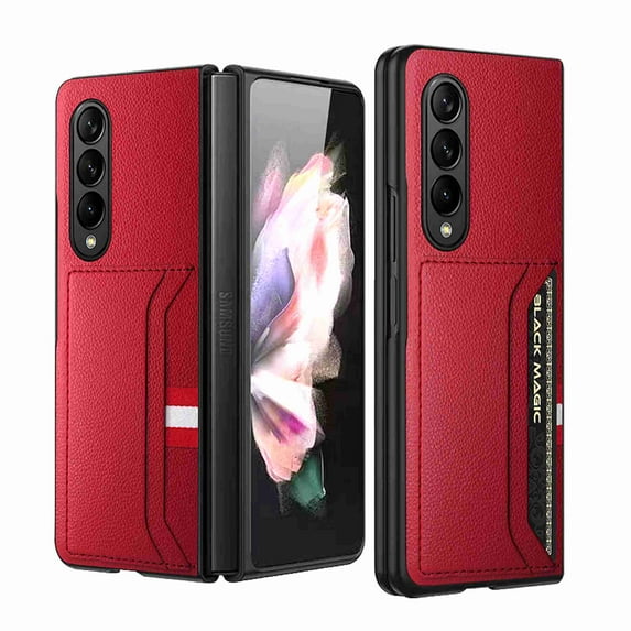 TECH CIRCLE Case for Samsung Galaxy Z Fold 4 5G Wallet Back Card Slot Holder Vegan Leather Slim Lightweight Cover, Red