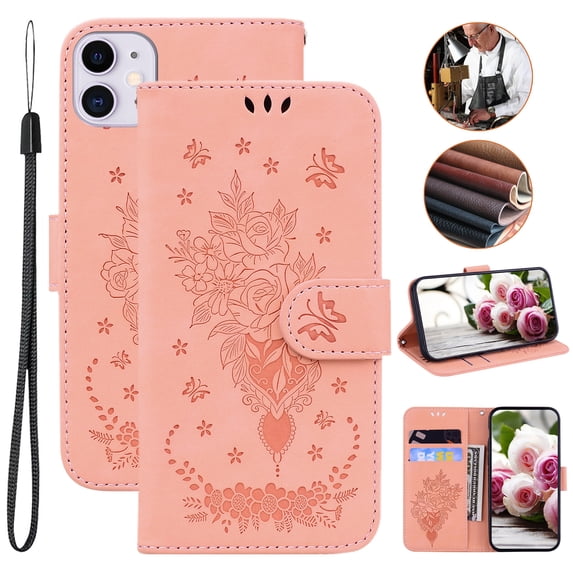 TECH CIRCLE Case for iPhone 11, Luxury Wallet Flip Leather Magnetic Shockproof Protective Card Slots Holder Case Cover,Pink