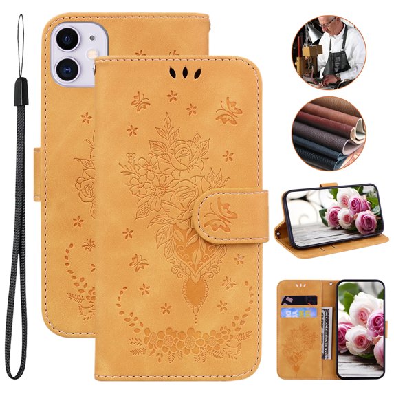 TECH CIRCLE Case for iPhone 11, Luxury Wallet Flip Leather Magnetic Shockproof Protective Card Slots Holder Case Cover,Yellow