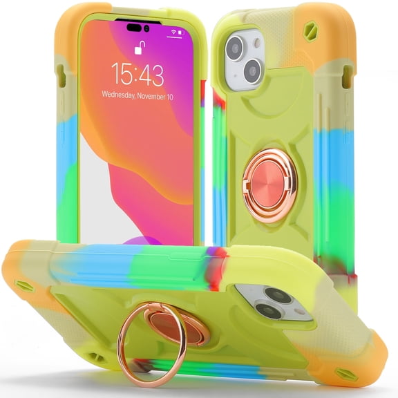 TECH CIRCLE Case for iPhone 14 Plus - Shockproof Kickstand Case with Phone Ring Holder, Colorful Yellow