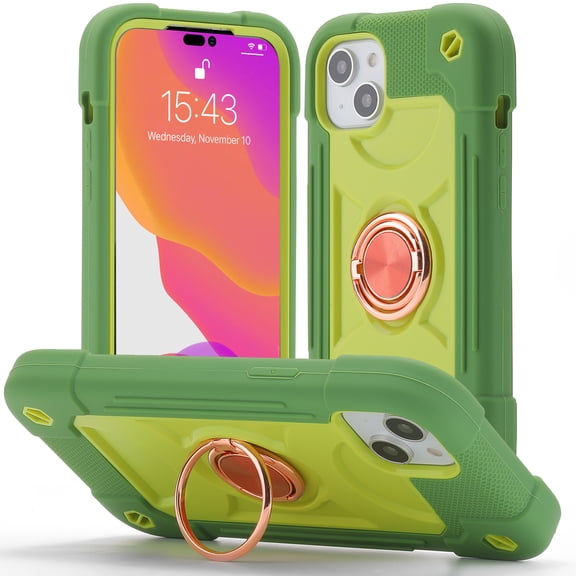 TECH CIRCLE Case for iPhone 14 Plus - Shockproof Kickstand Case with Phone Ring Holder, Dark Green