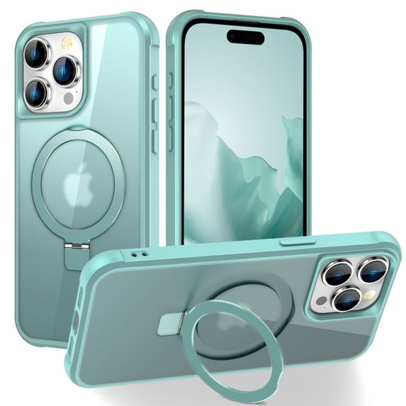TECH CIRCLE Case for iPhone 14 Pro 6.1" 2022 - Translucent Back Sturdy Kickstand Shell Cover Compatible with MagSafe with Phone Ring Holder, Green