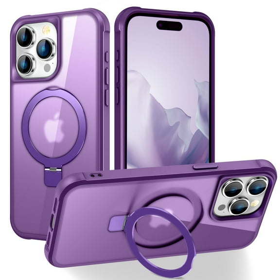 TECH CIRCLE Case for iPhone 14 Pro 6.1" 2022 - Translucent Back Sturdy Kickstand Shell Cover Compatible with MagSafe with Phone Ring Holder, Purple