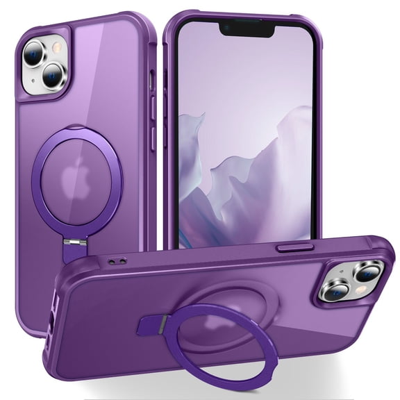 TECH CIRCLE Case for iPhone 15 6.1" 2023 - Translucent Back Sturdy Kickstand Shell Cover Compatible with MagSafe with Phone Ring Holder, Purple
