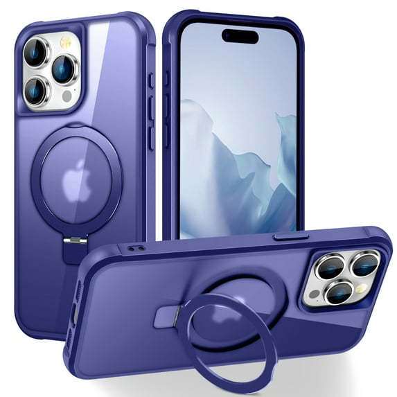 TECH CIRCLE Case for iPhone 15 Pro 6.1" 2023 - Translucent Back Sturdy Kickstand Shell Cover Compatible with MagSafe with Phone Ring Holder, Blue