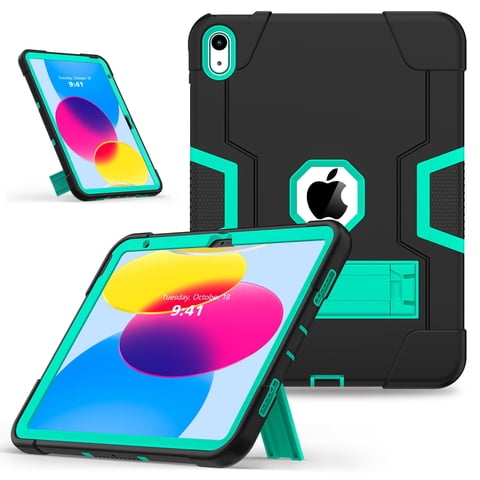 TECH CIRCLE Case for iPad 10th Generation 10.9 Inch 2022, Heavy Duty Hybrid Shockproof Rugged Protective Case Built-in Stand for iPad 10th Gen 10.9 Inch 2022 for Boys Girls,Black/Green