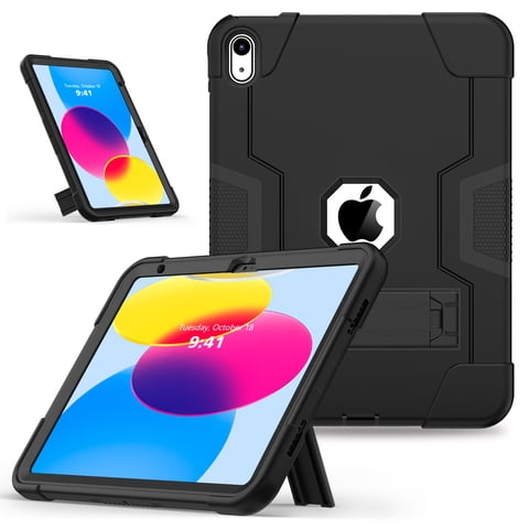 TECH CIRCLE Case for iPad 10th Generation 10.9 Inch 2022, Heavy Duty Hybrid Shockproof Rugged Protective Case Built-in Stand for iPad 10th Gen 10.9 Inch 2022 for Boys Girls,Black