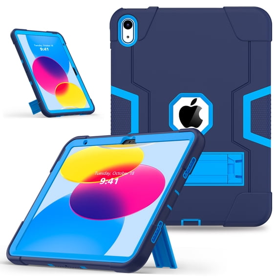 TECH CIRCLE Case for iPad 10th Generation 10.9 Inch 2022, Heavy Duty Hybrid Shockproof Rugged Protective Case Built-in Stand for iPad 10th Gen 10.9 Inch 2022 for Boys Girls,Navy/Blue