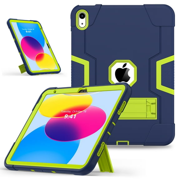 TECH CIRCLE Case for iPad 10th Generation 10.9 Inch 2022, Heavy Duty Hybrid Shockproof Rugged Protective Case Built-in Stand for iPad 10th Gen 10.9 Inch 2022 for Boys Girls,Navy/Green