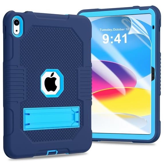 TECH CIRCLE Case for iPad 10th Generation 10.9 inch 2022, Heavy Duty Shockproof Rugged Full Body Protective Cover with Soft HD Screen Protector Kickstand for Apple iPad 10th Gen 10.9 Inch, Navy Blue