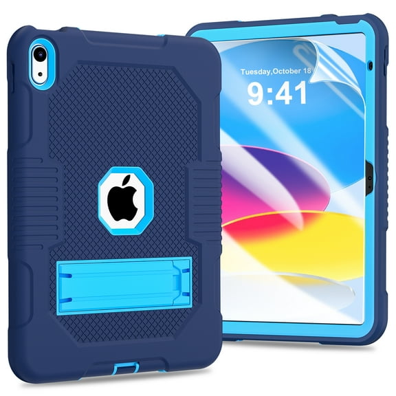 TECH CIRCLE Case for iPad 10th Generation 10.9 inch 2022, Heavy Duty Shockproof Rugged Full Body Protective Cover with Soft HD Screen Protector Kickstand for Apple iPad 10th Gen 10.9 Inch, Navy Blue