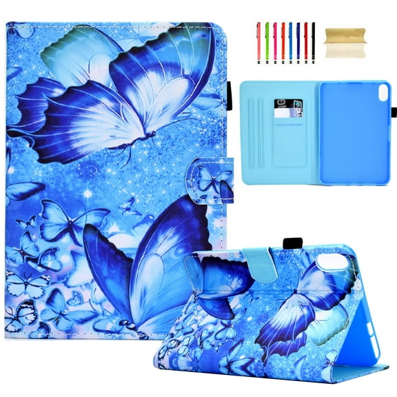 TECH CIRCLE Case for iPad 10th Generation 2022,Premium Leather Folio Multiple Viewing Angles Stand Protective Smart Wallet Kids Cover with Auto Sleep/Wake for 2022 iPad 10th Gen,Butterfly