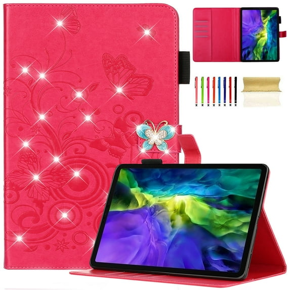 TECH CIRCLE Case for iPad 10th Generetion 2022,iPad 10.9 inch Case with Pencil Holder, Butterfly Rhinestone PU Leather Smart Auto Wake/Sleep TPU Back Protective iPad Wallet Stand Cover,Rose