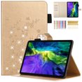 thumbnail image 1 of TECH CIRCLE Case for iPad 10th Generetion 2022,iPad 10.9 inch Case with Pencil Holder, Flower Emboss Rhinestone PU Leather Smart Auto Wake/Sleep TPU Back Protective iPad Wallet Stand Cover,Gold, 1 of 8