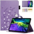thumbnail image 1 of TECH CIRCLE Case for iPad 10th Generetion 2022,iPad 10.9 inch Case with Pencil Holder, Flower Emboss Rhinestone PU Leather Smart Auto Wake/Sleep TPU Back Protective iPad Wallet Stand Cover,Purple, 1 of 8