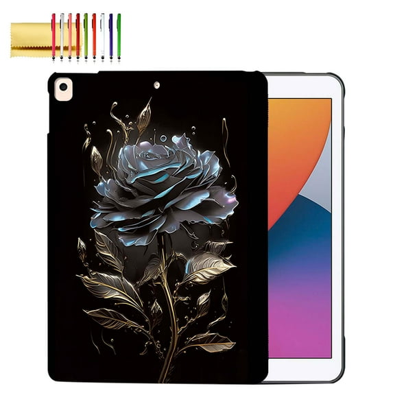 TECH CIRCLE Case for iPad 9th/ 8th/ 7th Generation 10.2 inch,Ultra Slim Thin Lightweight Elegant Pattern Soft TPU Anti-Scratch Protective Back Cover Case for iPad 10.2 inch 2021/2020/2019,Black Flower
