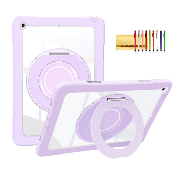 TECH CIRCLE Case for iPad 9th Generation/iPad 8th Generation/iPad 7th Generation (10.2 Inch, 2021/2020/2019),Rotating Foldable Handle Stand Full-Body Shockproof Rugged Protection Kids Cover,Purple