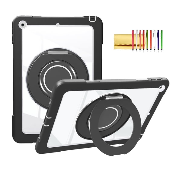 TECH CIRCLE Case for iPad 9th Generation/iPad 8th Generation/iPad 7th Generation (10.2 Inch, 2021/2020/2019),Rotating Foldable Handle Stand Full-Body Shockproof Rugged Protection Kids Cover,Black
