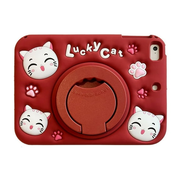 TECH CIRCLE Case for iPad A16 (11") 2025, iPad 10th Generation Cute Kid's Case 10.9" 2022 Model with Shoulder Strap, Rotate Kickstand/Handle, Shockproof Protective Cartoon Cover for Girl Boy, Red Cat