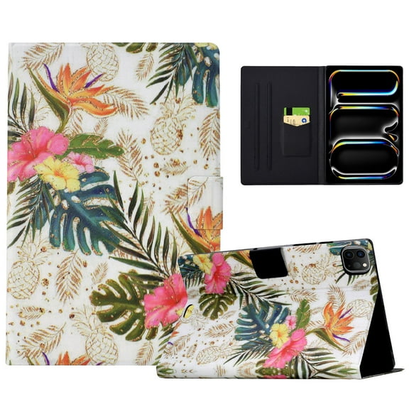 TECH CIRCLE Case for iPad Air 11 Inch 2024/iPad Air 5th/4th Gen 10.9" 2022/2020,iPad Pro 11 inch Case,Premium PU Leather Folio Stand Smart Protective Cover with Auto Sleep/Wake,Pineapple Flower