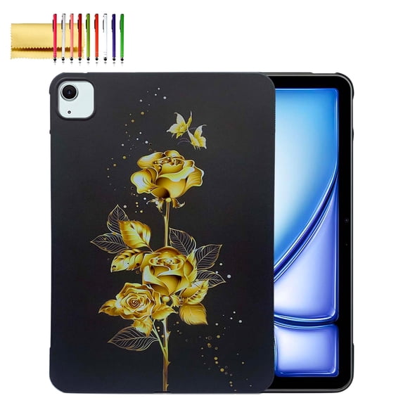 TECH CIRCLE Case for iPad Air 11 Inch M2 2024,Ultra Slim Thin Lightweight Elegant Pattern Soft TPU Anti-Scratch Protective Back Cover Case for iPad Air 6th Generation 11 Inch M2 2024,Gold Butterfly