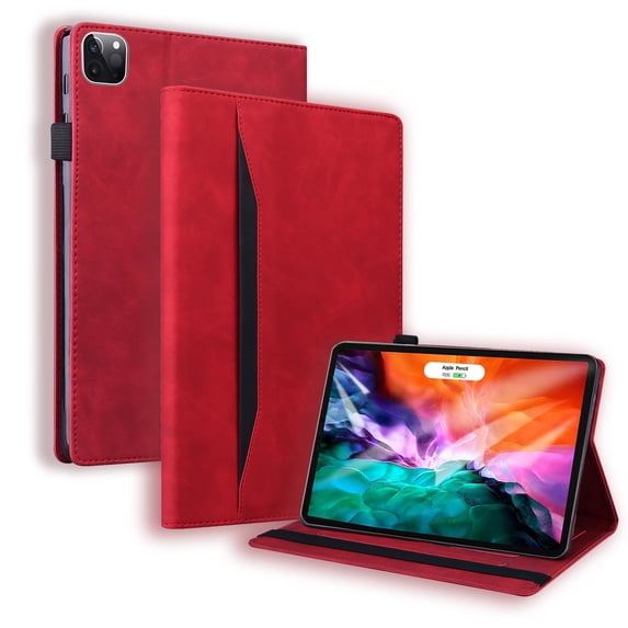 TECH CIRCLE Case for iPad Air 13 2024/iPad Pro 12.9" Gen 6th/5th/4th/3rd, PU Leather Folio Stand Case Auto Sleep Wake Elastic Band Pocket Smart Business Classic Shockproof Protective Wallet Case,Red