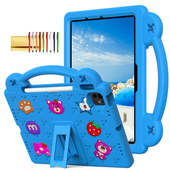 TECH CIRCLE Case for iPad Air 5th/4th Gen 10.9" 2022/2020,iPad Pro 11 inch 4th/3rd/2nd/1st Gen, Panda Shockproof Rugged Lightweight Convertible Handles Stand Kids Friendly Pencil Holder Case,Skyblue
