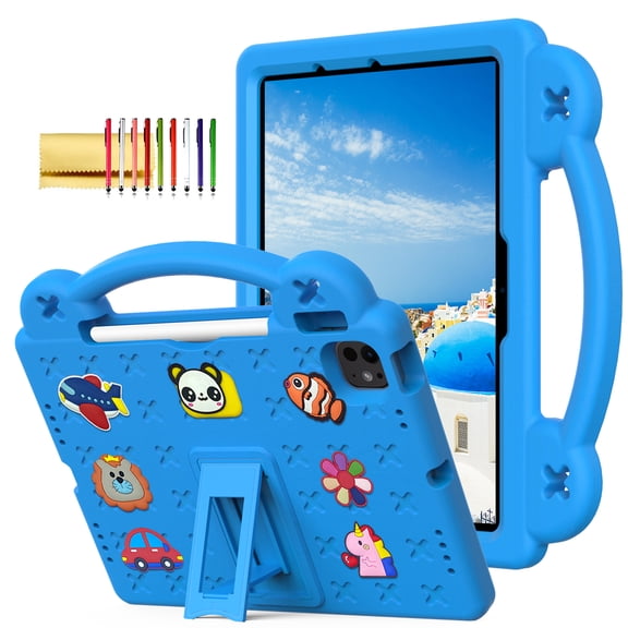 TECH CIRCLE Case for iPad Air 5th/4th Gen 10.9" 2022/2020,iPad Pro 11 inch 4th/3rd/2nd/1st Gen,Panda Shockproof Rugged Lightweight Convertible Handles Stand Kids Friendly Pencil Holder Case,Blue