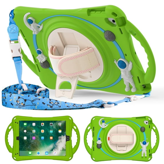 TECH CIRCLE Case for iPad Pro 11 Inch 4th/3rd/2nd/1st Generation 2022/2021/2020/2018,360 Rotating Handle Stand Case with Pencil Holder Hand Shoulder Strap Shockproof Kids Case Fit iPad Air 4/5,Green