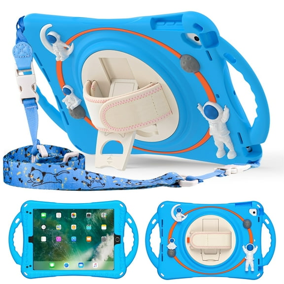 TECH CIRCLE Case for iPad Pro 11 Inch 4th/3rd/2nd/1st Generation 2022/2021/2020/2018,360 Rotating Handle Stand Case with Pencil Holder Hand Shoulder Strap Shockproof Kids Case Fit iPad Air 4/5,Blue