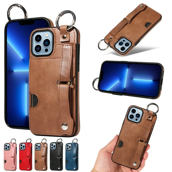 TECH CIRCLE Case for iPhone 12 Pro Max (6.7") 2020 - Lightweight Leather Phone Case with Stand & Card Holder & Buckle & Hand Strap, Protective Functional Cover, Brown