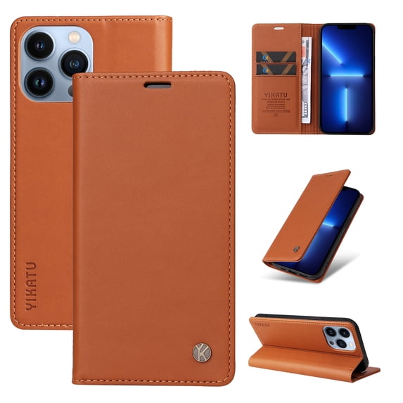 TECH CIRCLE Case For iPhone 12 Pro Max 6.7 inch,Luxury Shockproof Solid Color PU Leather Magnetic Closure Flip Wallet Credit Card Kickstand 360 Protection Soft TPU Cover.For iPhone 12 Pro Max,Yellow