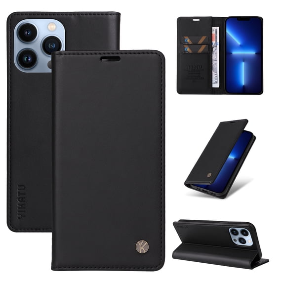 TECH CIRCLE Case For iPhone 12 Pro Max 6.7 inch,Luxury Shockproof Solid Color PU Leather Magnetic Closure Flip Wallet Credit Card Kickstand 360 Protection Soft TPU Cover.For iPhone 12 Pro Max,Black