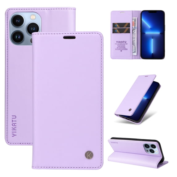 TECH CIRCLE Case For iPhone 12 Pro Max 6.7 inch,Luxury Shockproof Solid Color PU Leather Magnetic Closure Flip Wallet Credit Card Kickstand 360 Protection Soft TPU Cover.For iPhone 12 Pro Max,Purple