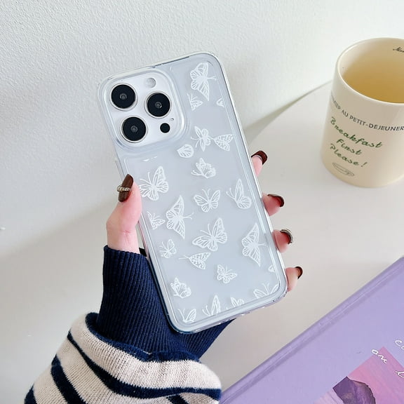 TECH CIRCLE Case For iPhone 12 Pro Max,Cute Clear Slim Girls Women Shockproof Protective Soft TPU Bumper Transparent Cover Phone Case for Apple iPhone 12 Pro Max 6.7",White Butterfly