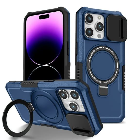 TECH CIRCLE Case for iPhone 13 (6.1") - [Sliding Cover for Camera Protection] [Compatible with MagSafe] Shockproof Multifunctional Shell Case with Hidden Kickstand/Phone Ring Holder,Royal Blue