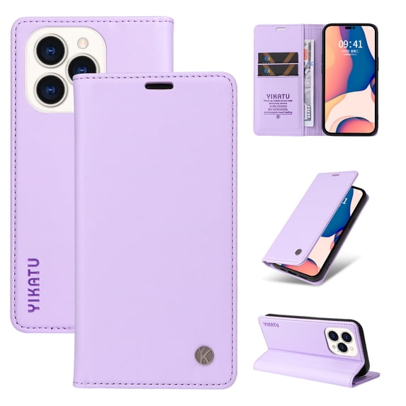 TECH CIRCLE Case For iPhone 13 6.1 inch,Luxury 360 Protection Shockproof Soft TPU Solid Color PU Leather Magnetic Closure Flip Wallet Credit Card Kickstand Cover.For iPhone 13,Purple
