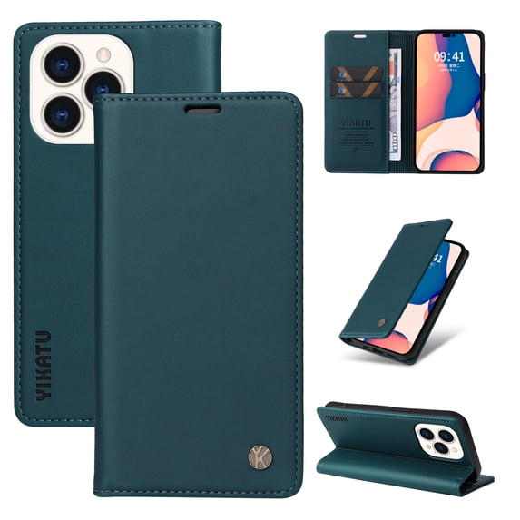 TECH CIRCLE Case For iPhone 13 6.1 inch,Luxury 360 Protection Shockproof Soft TPU Solid Color PU Leather Magnetic Closure Flip Wallet Credit Card Kickstand Cover.For iPhone 13,Blue