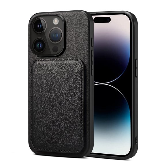 TECH CIRCLE Case for iPhone 13 Pro (6.1-inches) 2021 Release Cell Phone - Premium Faux Leather/Silicone Back Cover Phone Case [Built-in Viewing Stand/Card Holder] Lightweigt Thin Cover Shell, Black