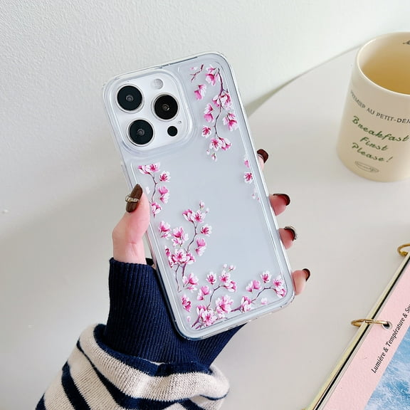 TECH CIRCLE Case For iPhone 13 Pro,Cute Clear Slim Girls Women Shockproof Protective Soft TPU Bumper Transparent Cover Phone Case for Apple iPhone 13 Pro 6.1" 2021,Peach Blossom