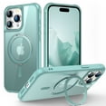 thumbnail image 1 of TECH CIRCLE Case for iPhone 13 Pro Max 6.7" 2021 - Translucent Back Sturdy Rotating Kickstand Shell Cover Compatible with MagSafe with Phone Ring Holder, Green, 1 of 7