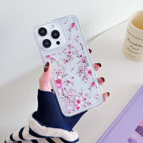 TECH CIRCLE Case For iPhone 14 Plus,Cute Clear Slim Girls Women Shockproof Protective Soft TPU Bumper Transparent Cover Phone Case for Apple iPhone 14 Plus 6.7" 2022,Peach Blossom
